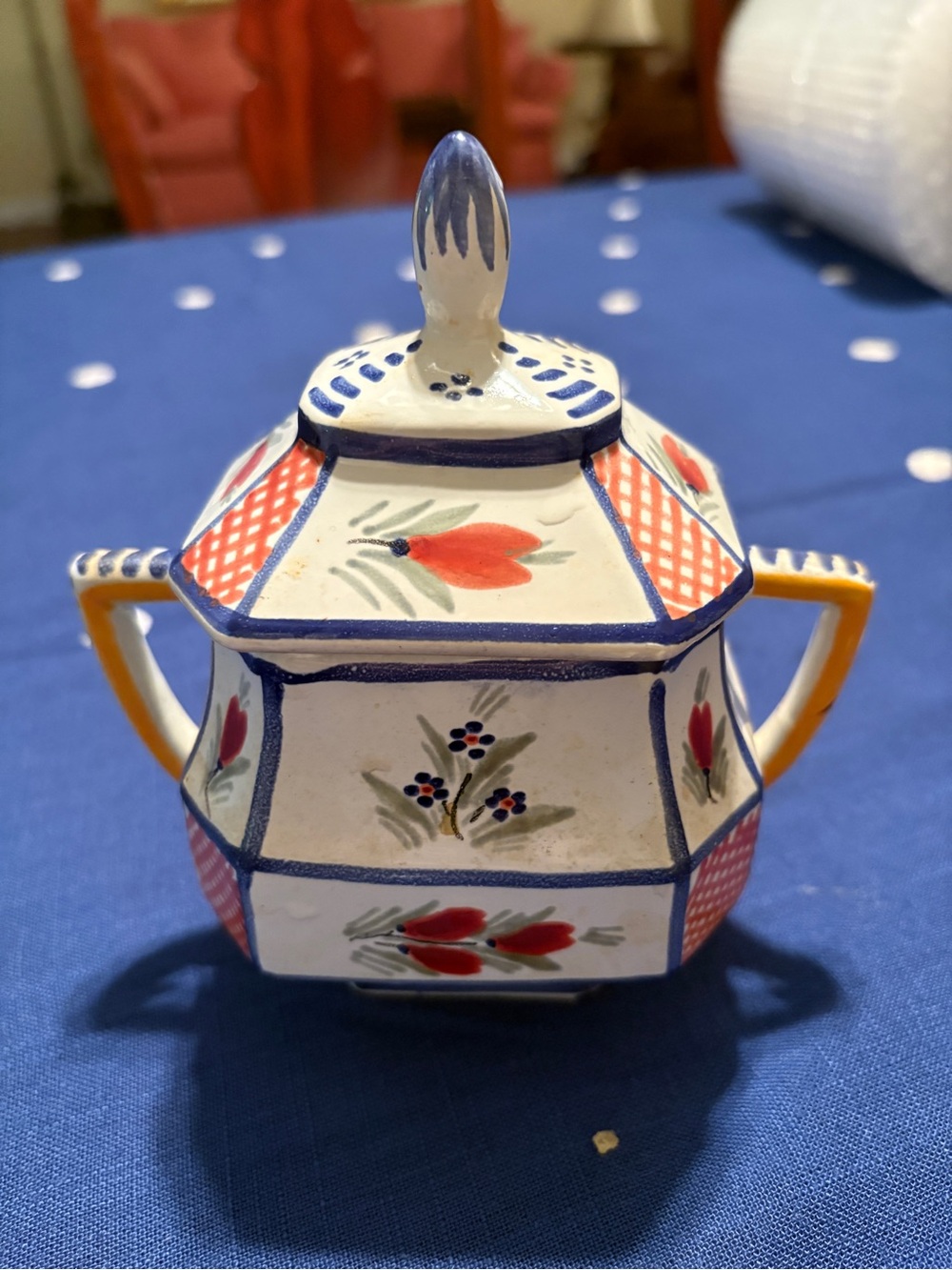 HB Quimper France sugar bowl with lid